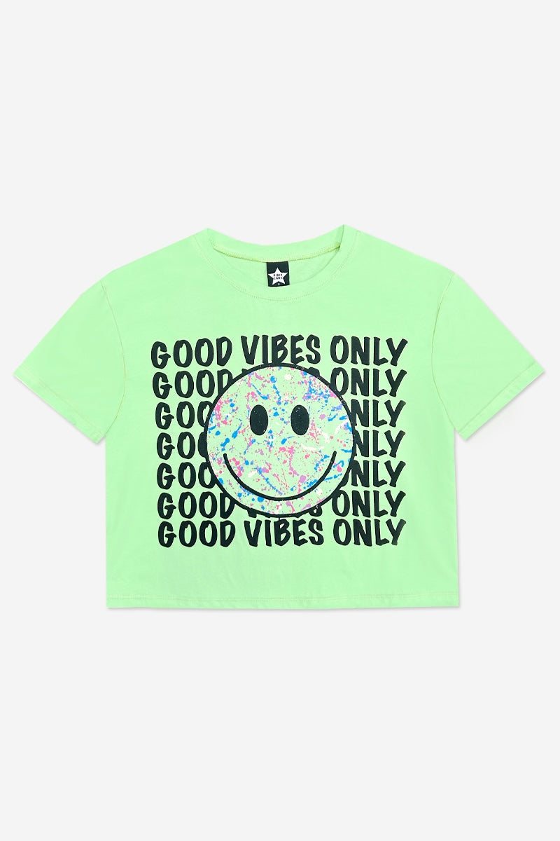 Washed Cotton Drop Shoulder Tee - Heather Grey Rainbow Drip
