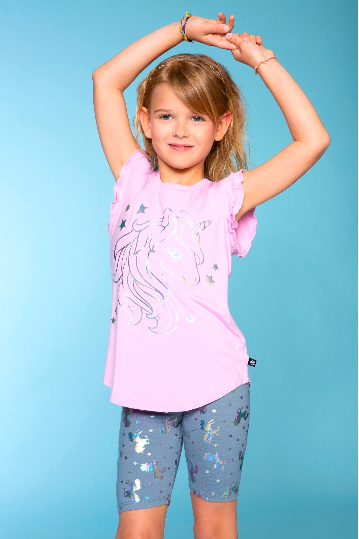 Modal Flutter Sleeve Shirttail Top - White Ombre Rainbow Gummy Bear