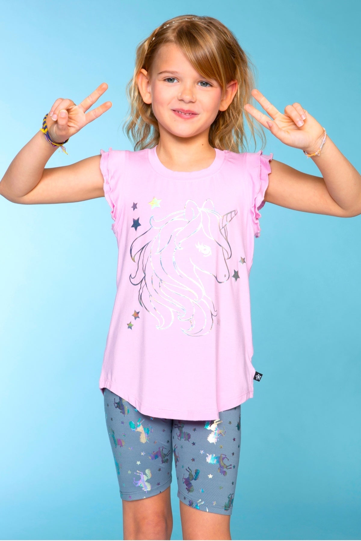 Modal Flutter Sleeve Shirttail Top - White Ombre Rainbow Gummy Bear