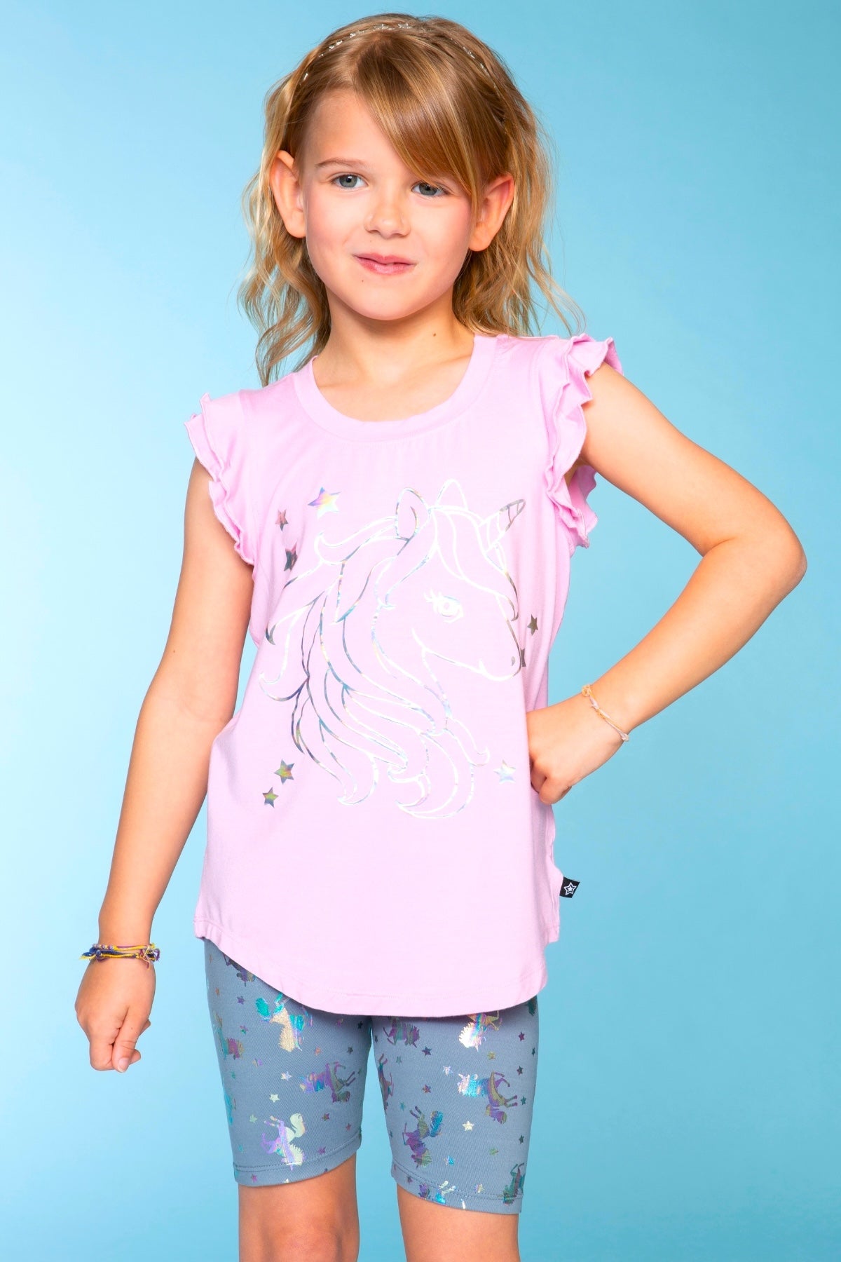 Modal Flutter Sleeve Shirttail Top - White Ombre Rainbow Gummy Bear
