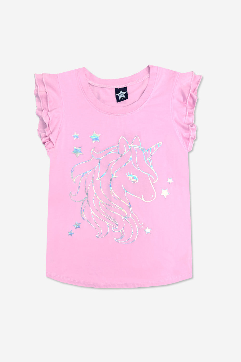 Modal Flutter Sleeve Shirttail Top - White Ombre Rainbow Gummy Bear