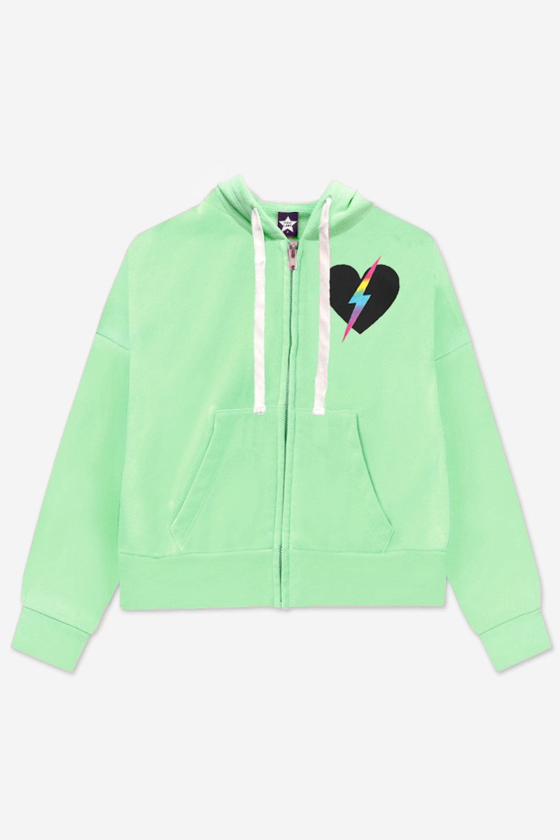 Cotton Soft French Terry Drop Shoulder Zip Hoodie - Neon Blue Butterfly