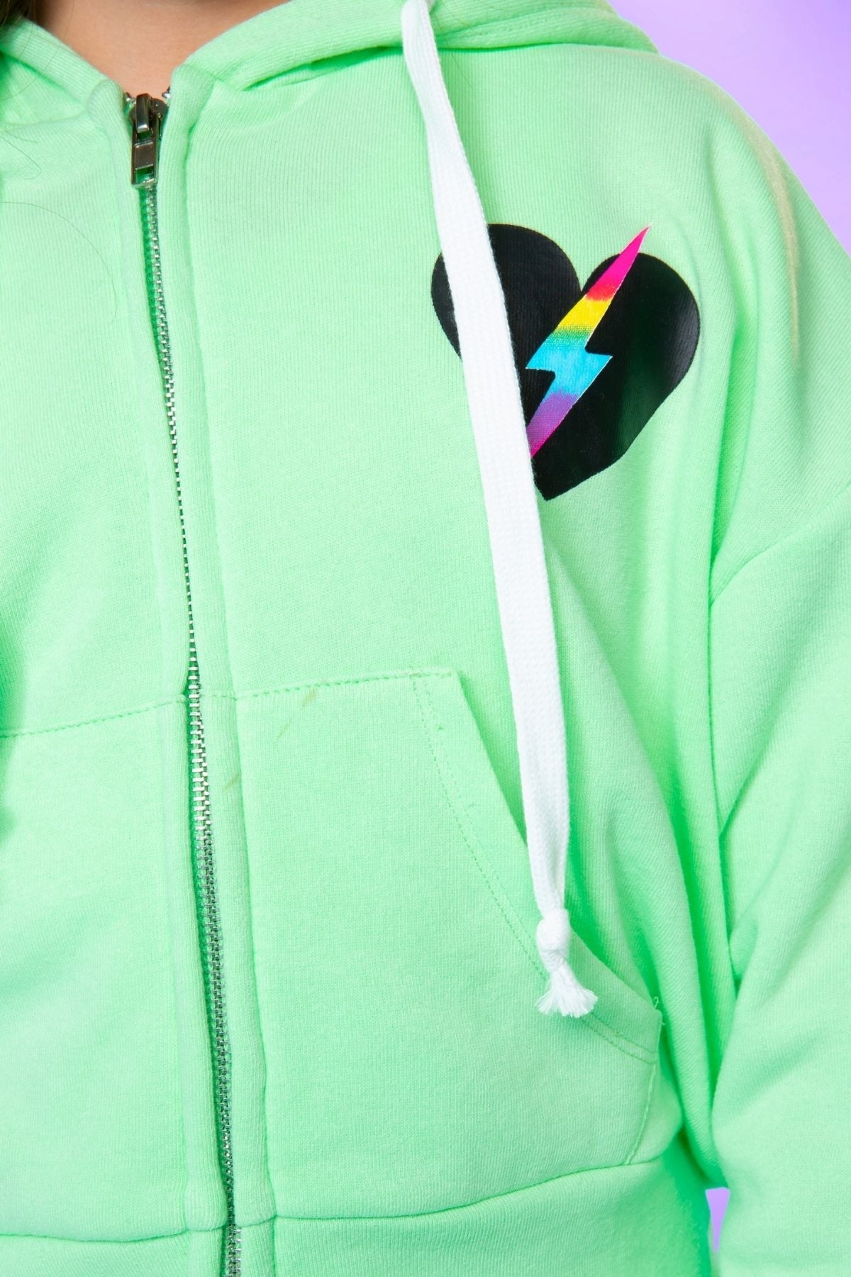 Cotton Soft French Terry Drop Shoulder Zip Hoodie - Neon Blue Butterfly