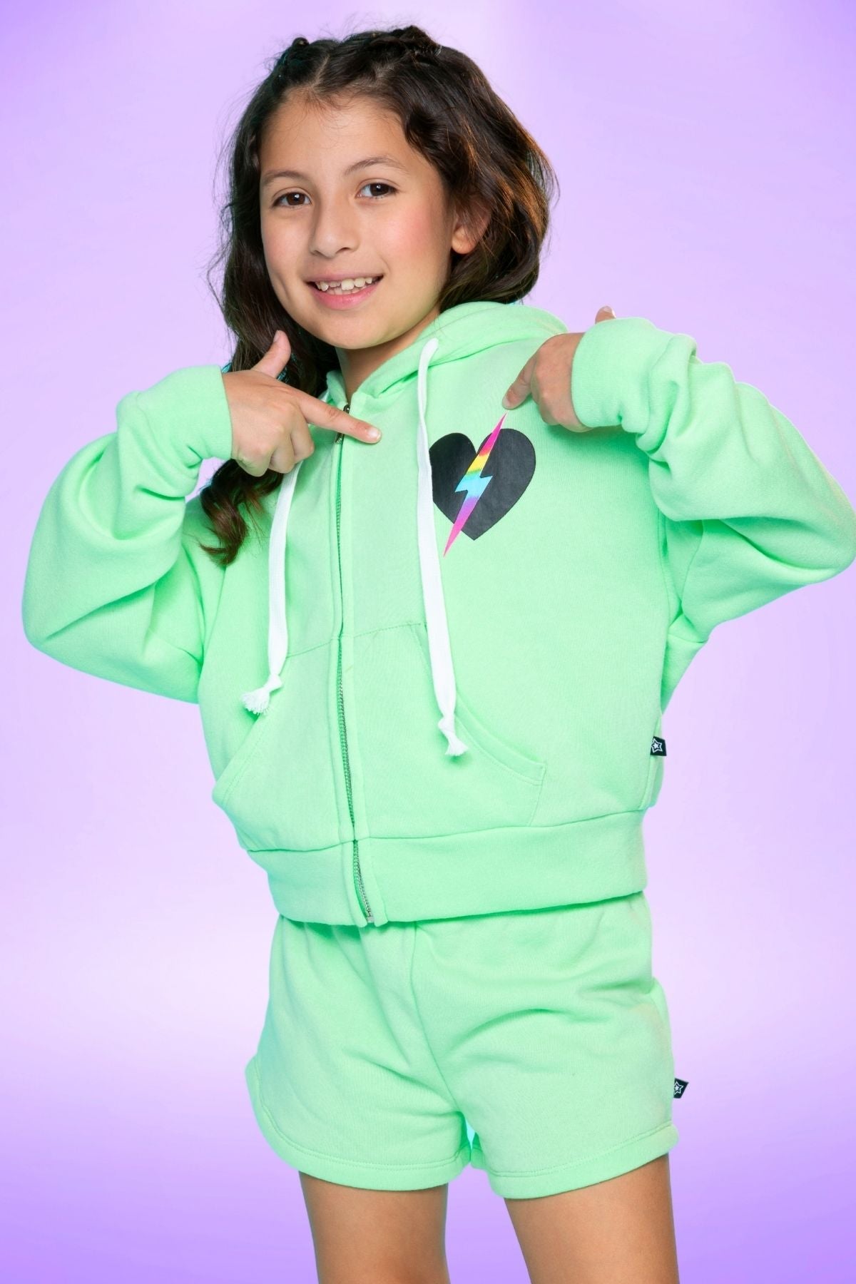 Cotton Soft French Terry Drop Shoulder Zip Hoodie - Neon Blue Butterfly