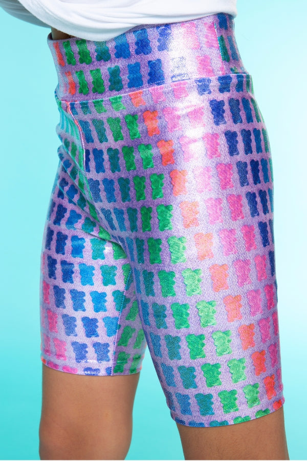 High Shine Biker Short - Pink Glitter Gummy Bear