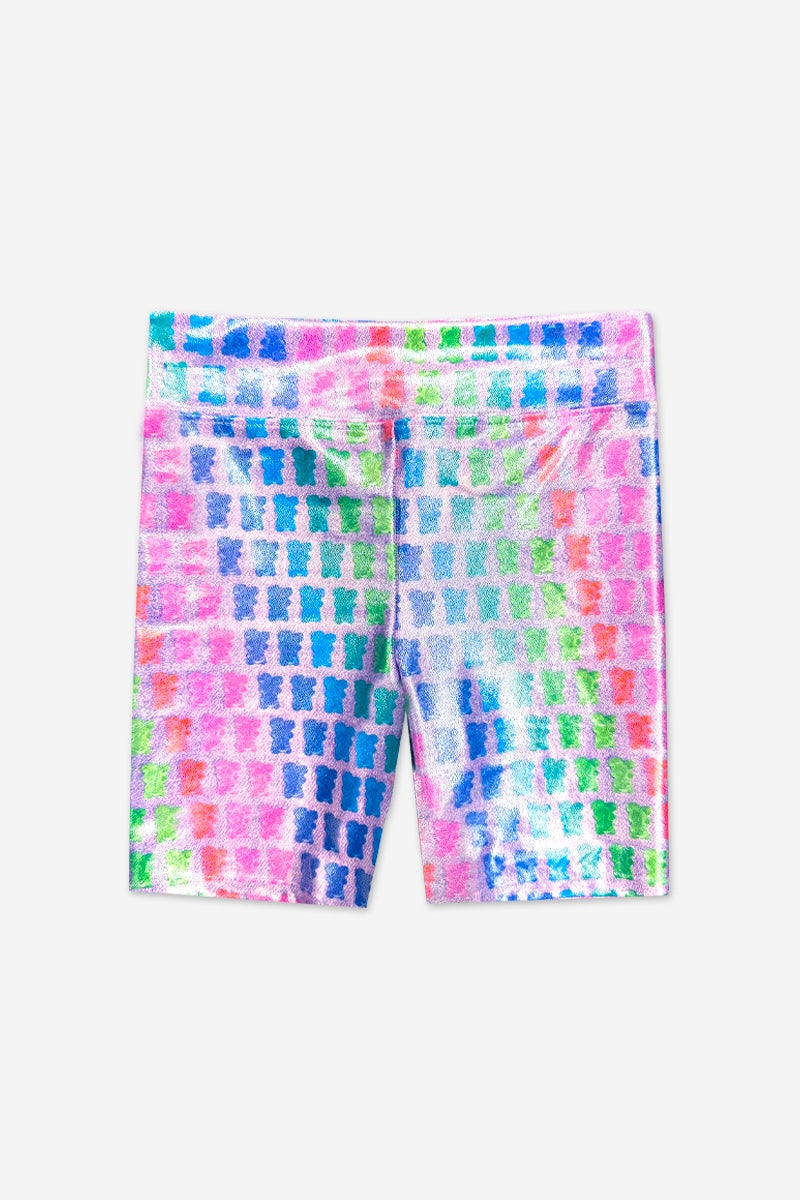 High Shine Biker Short - Foil Rainbow Mermaid