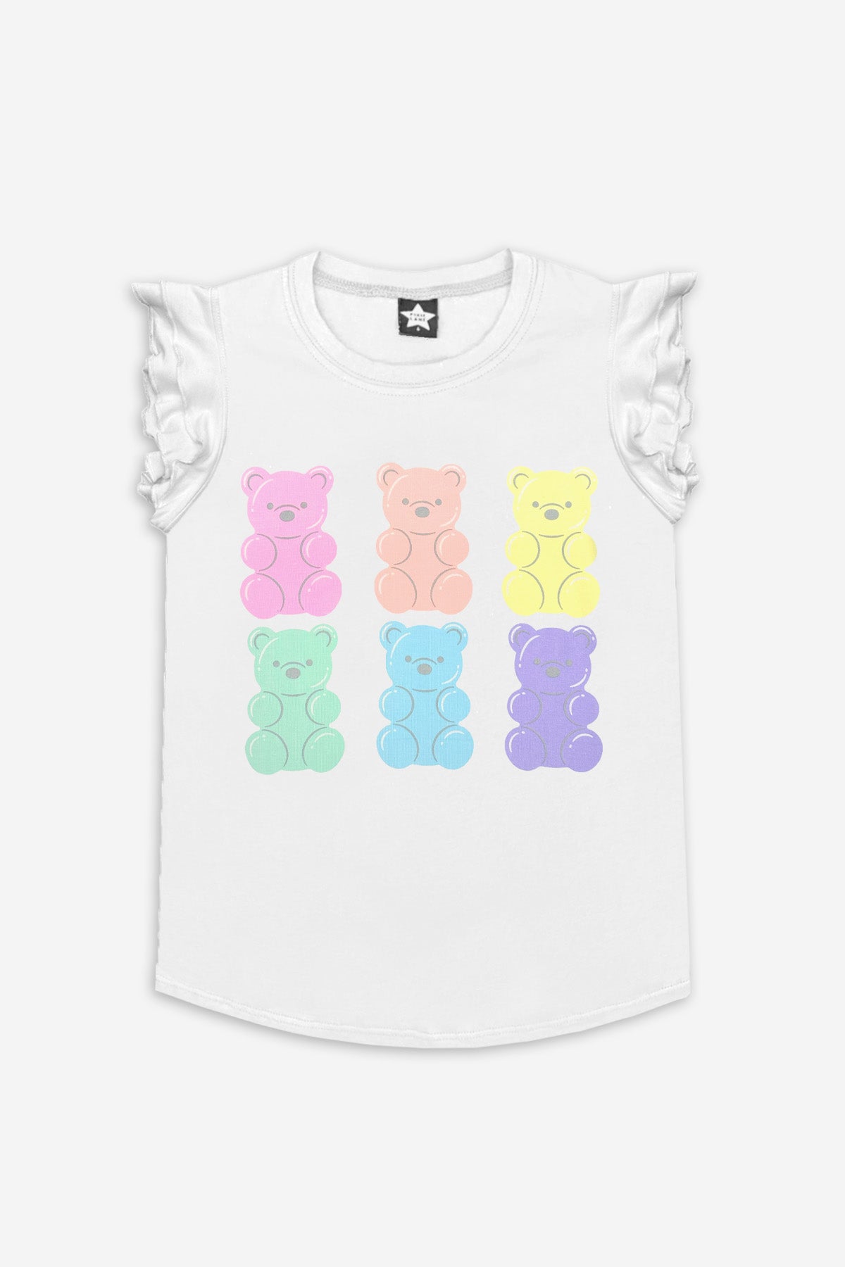 Modal Flutter Sleeve Shirttail Top - White Ombre Rainbow Gummy Bear
