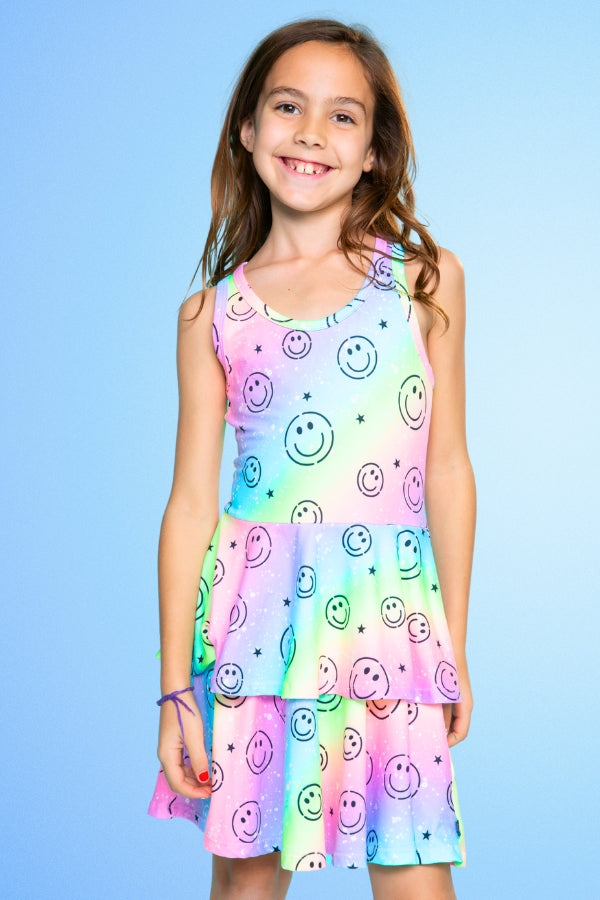 Simply Soft Racerback Ruffle Skirt Dress - Rainbow Smile & Stars - NEW!