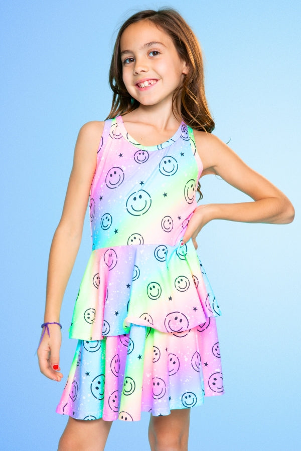 Simply Soft Racerback Ruffle Skirt Dress - Rainbow Smile & Stars - NEW!