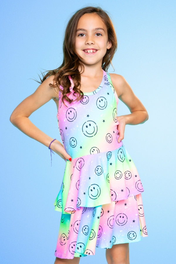 Simply Soft Racerback Ruffle Skirt Dress - Rainbow Smile & Stars - NEW!