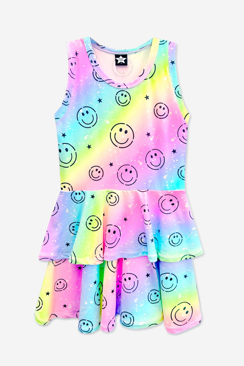 Simply Soft Racerback Ruffle Skirt Dress - Rainbow Smile & Stars - NEW!