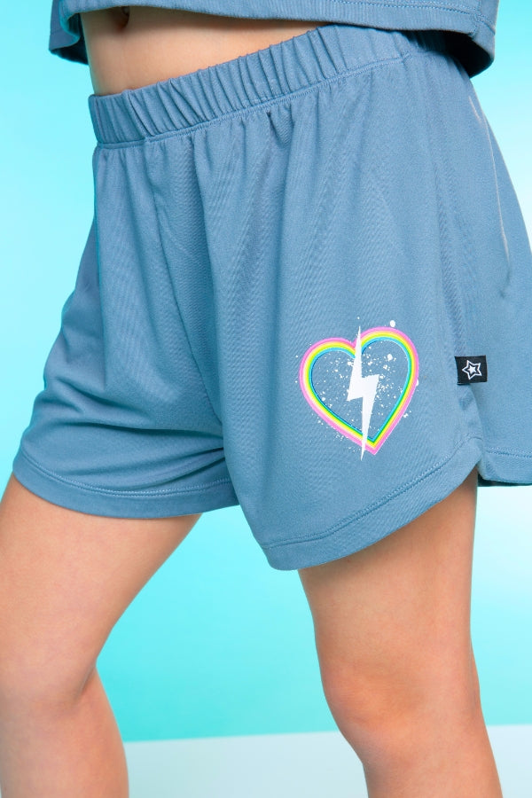 Simply Soft Dolphin Short - Denim Rainbow Bolt Heart
