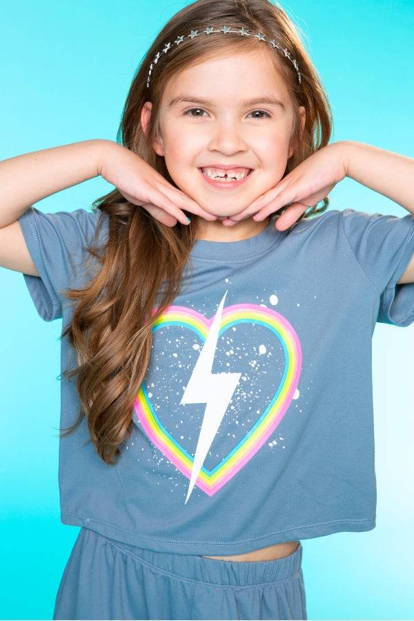 Simply Soft Dolphin Short - Denim Rainbow Bolt Heart