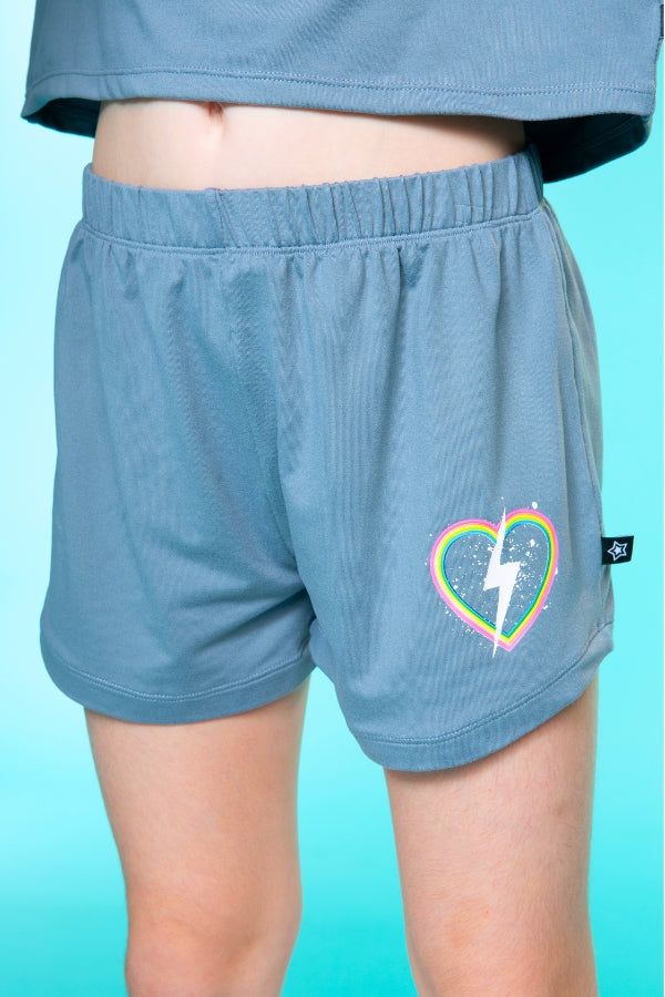 Simply Soft Dolphin Short - Denim Rainbow Bolt Heart