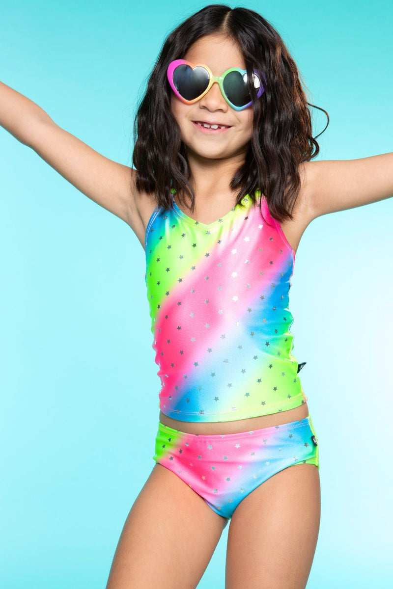 High Shine Plus Tankini - Rainbow Ombre Glitter Stars