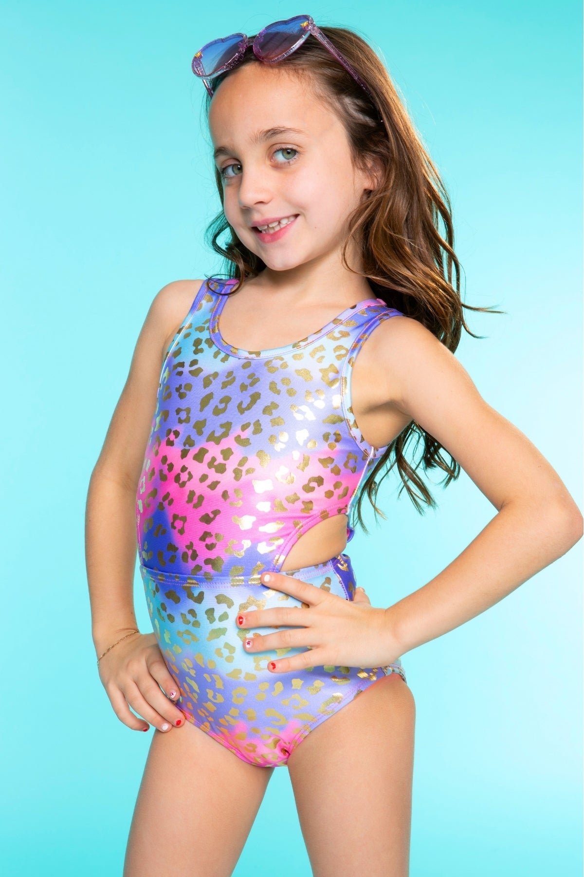 High Shine One Piece Cutout Swimsuit - Pastel Gold Leopard