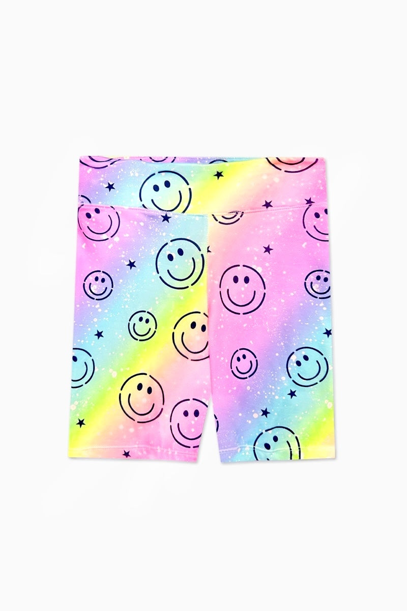 Simply Soft Biker Short - Pastel Rainbow Tie Dye Emoji