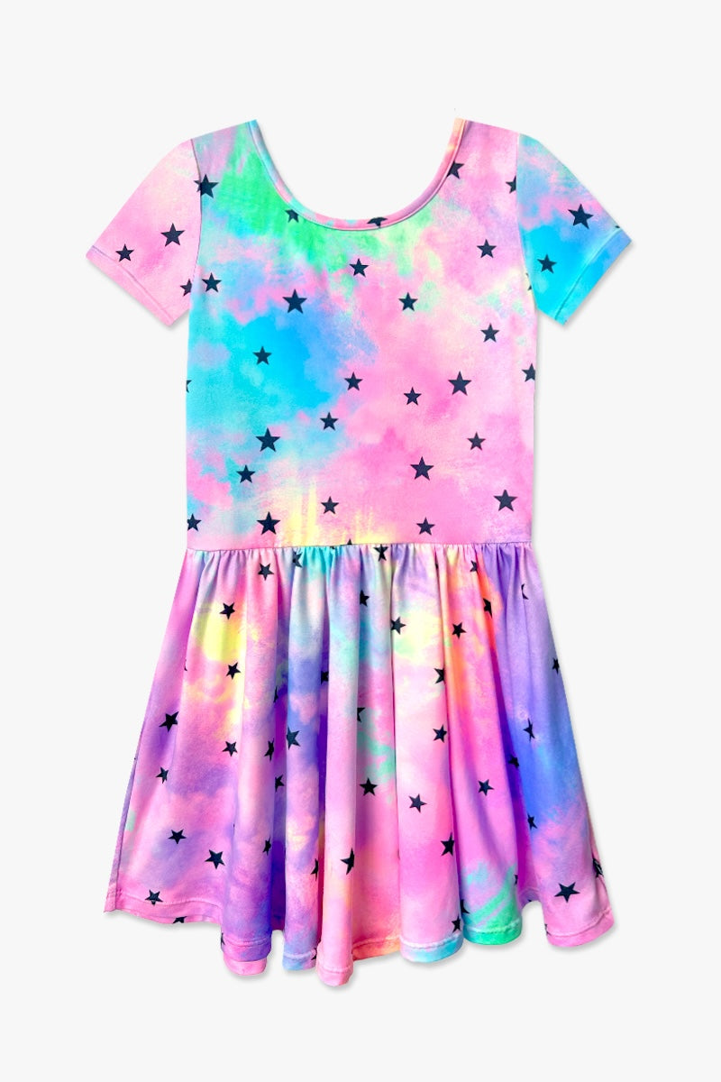 Simply Soft Short Sleeve Be Happy Dress - Tie Dye Rainbow Donuts