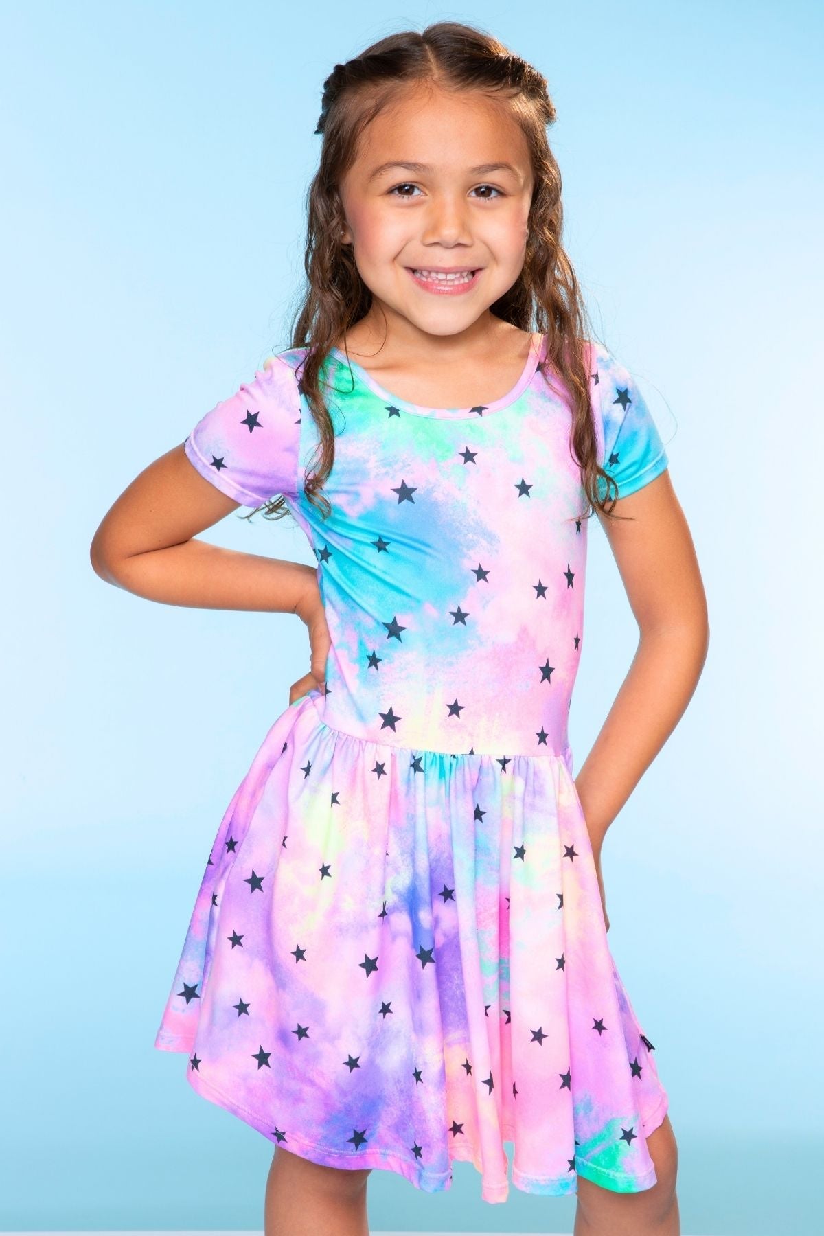 Simply Soft Short Sleeve Be Happy Dress - Tie Dye Rainbow Donuts