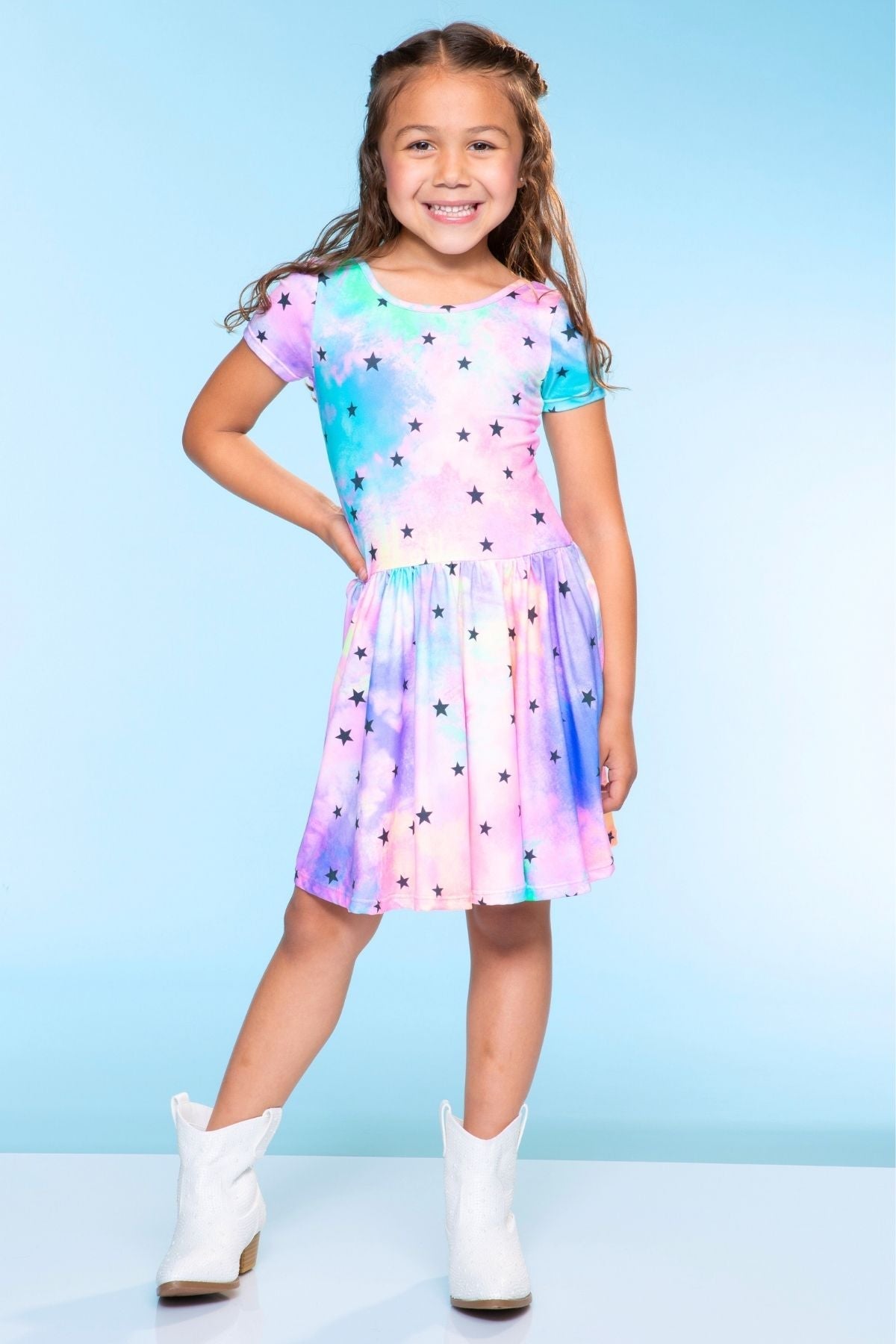 Simply Soft Short Sleeve Be Happy Dress - Tie Dye Rainbow Donuts