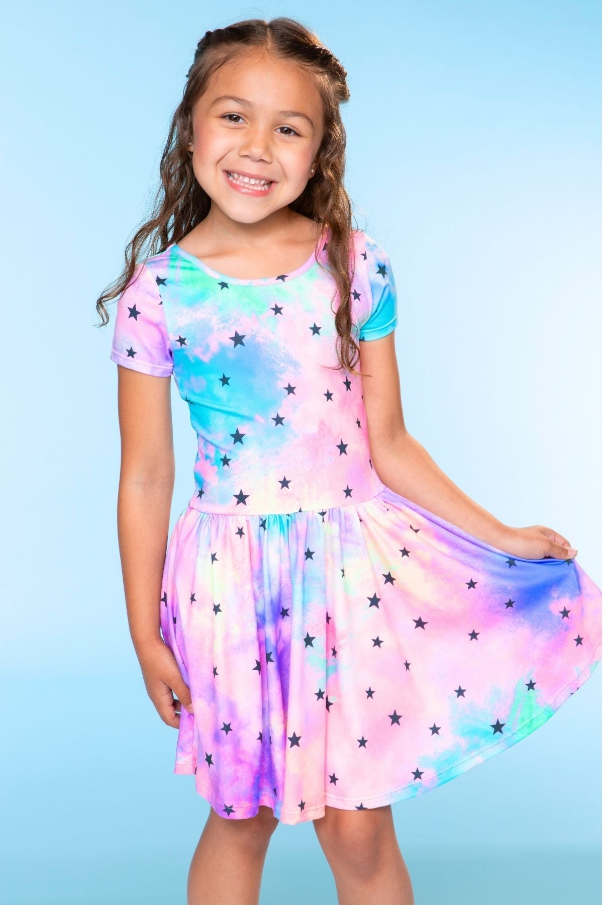 Simply Soft Short Sleeve Be Happy Dress - Tie Dye Rainbow Donuts