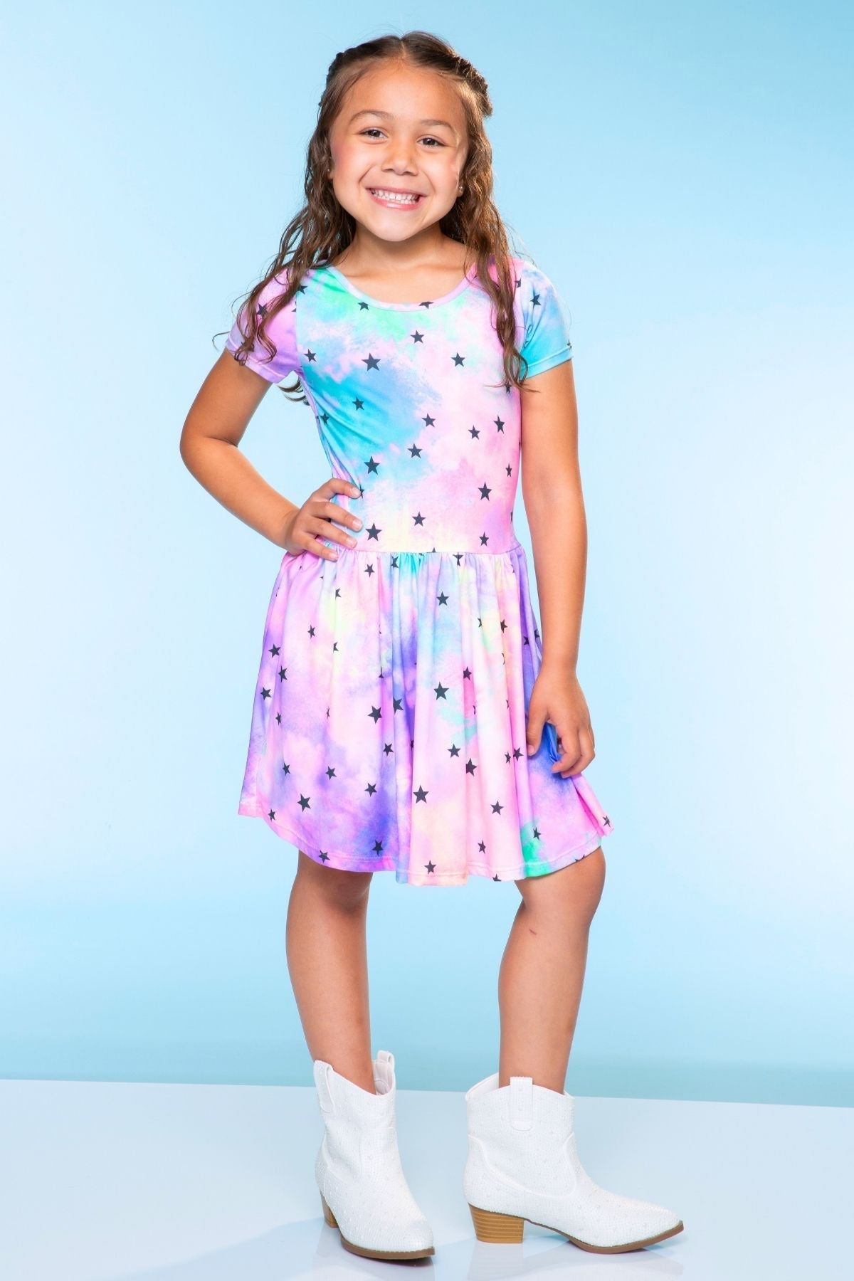 Simply Soft Short Sleeve Be Happy Dress - Tie Dye Rainbow Donuts