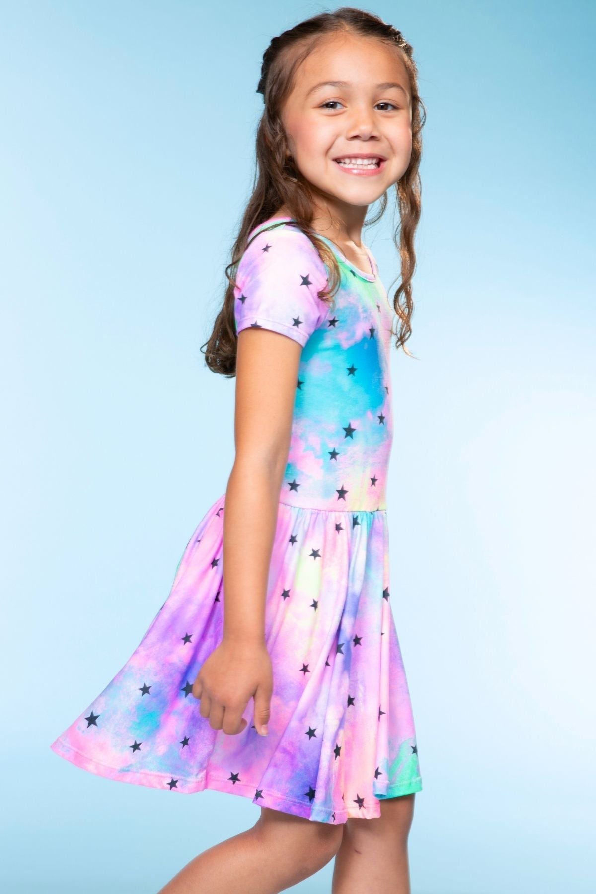 Simply Soft Short Sleeve Be Happy Dress - Tie Dye Rainbow Donuts