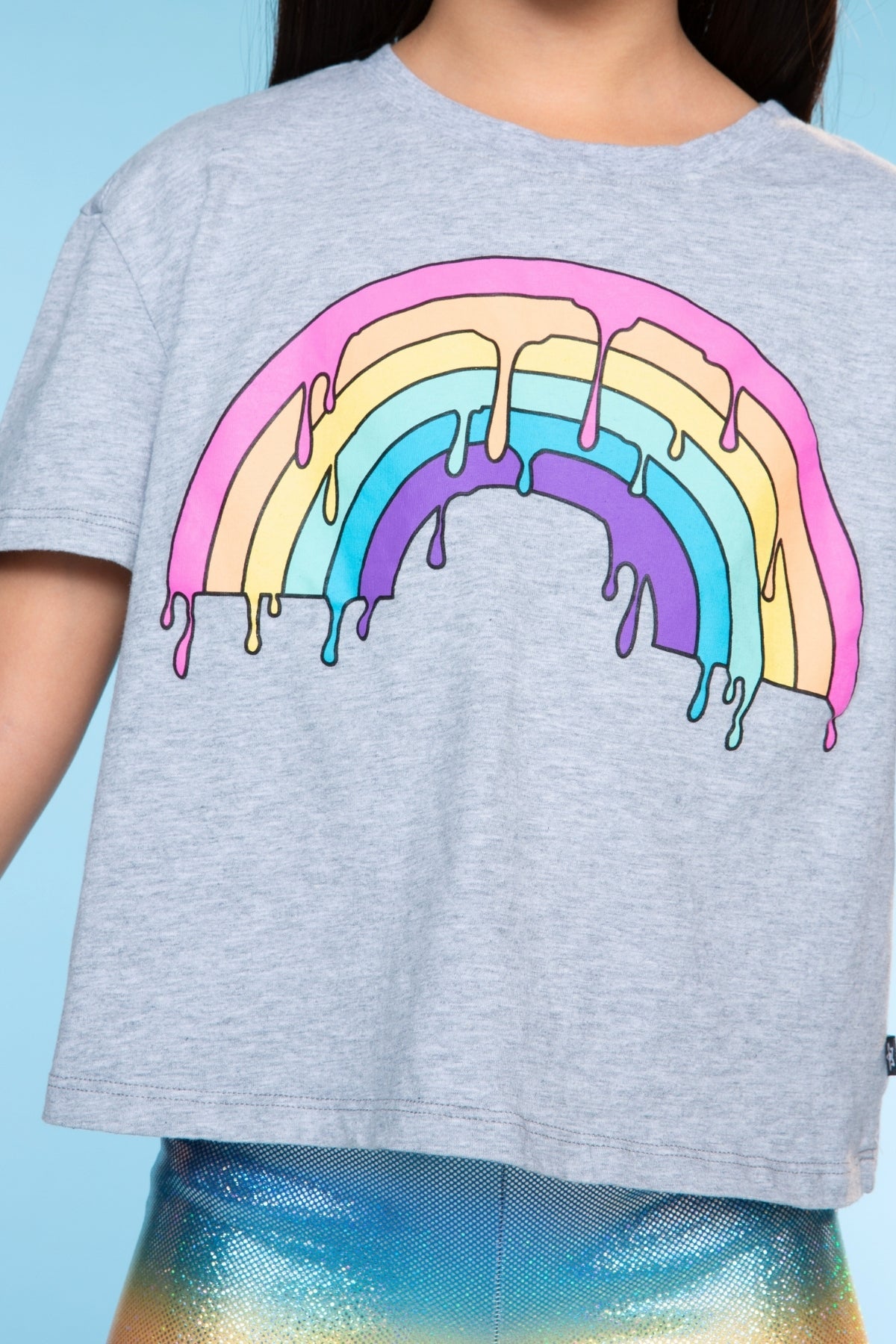 Washed Cotton Drop Shoulder Tee - Heather Grey Rainbow Drip