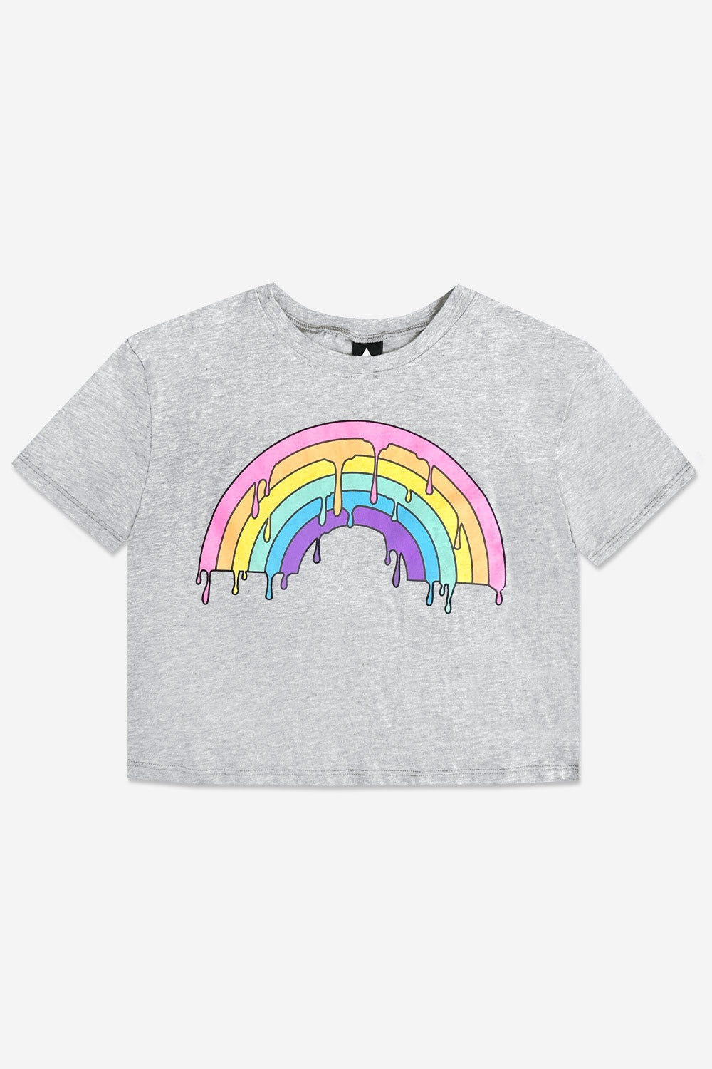 Washed Cotton Drop Shoulder Tee - Heather Grey Rainbow Drip