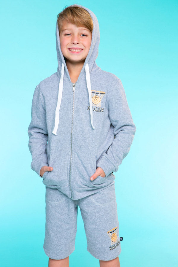 Cotton Soft French Terry Zip Hoodie - Sky Blue Pit Crew
