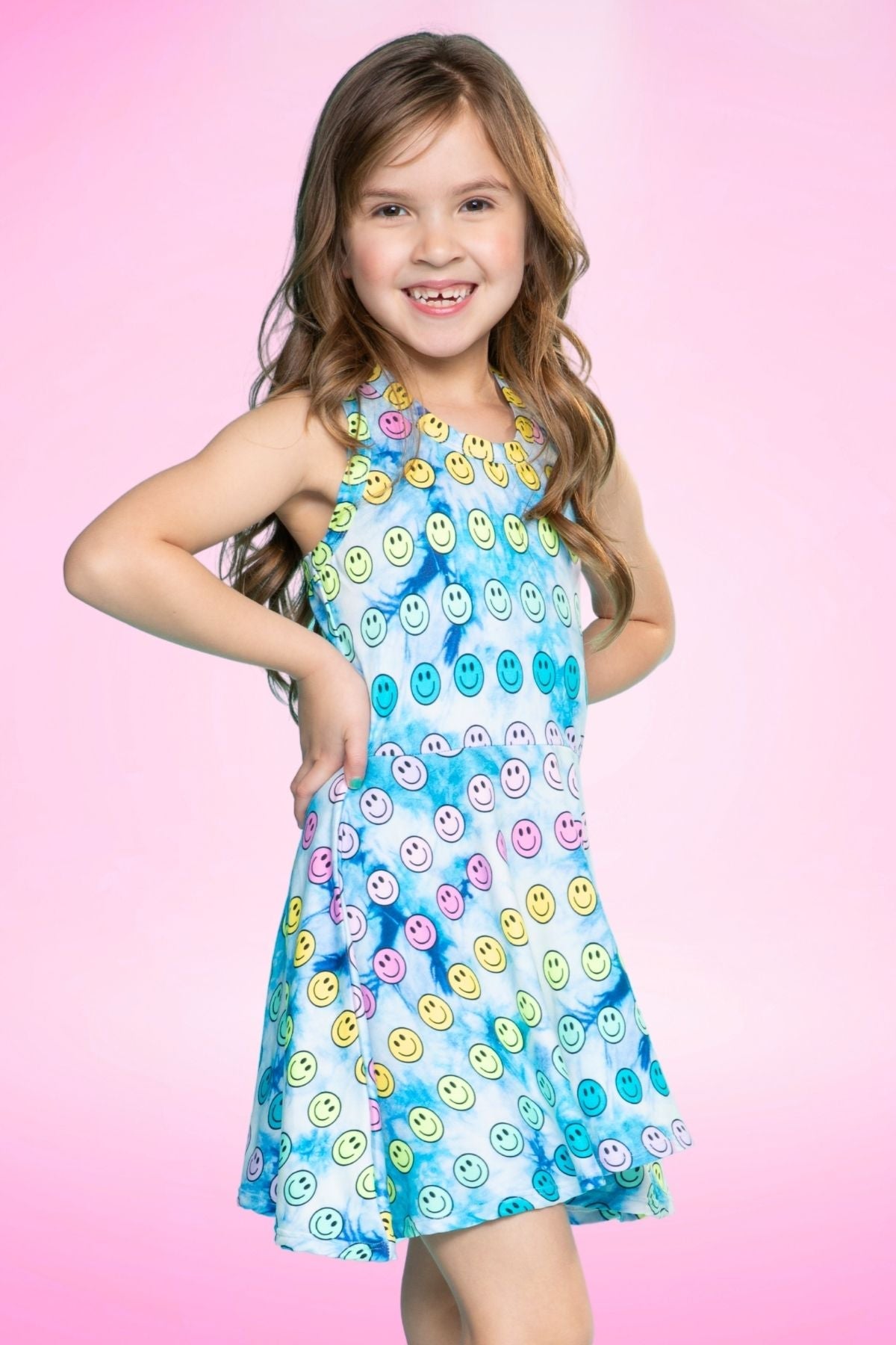 Simply Soft Racerback Skater Dress - Denim Rainbow Gummy