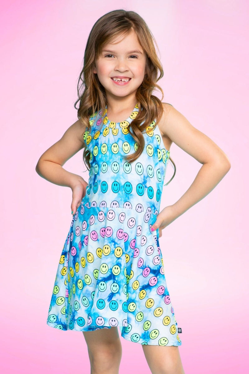 Simply Soft Racerback Skater Dress - Denim Rainbow Smile