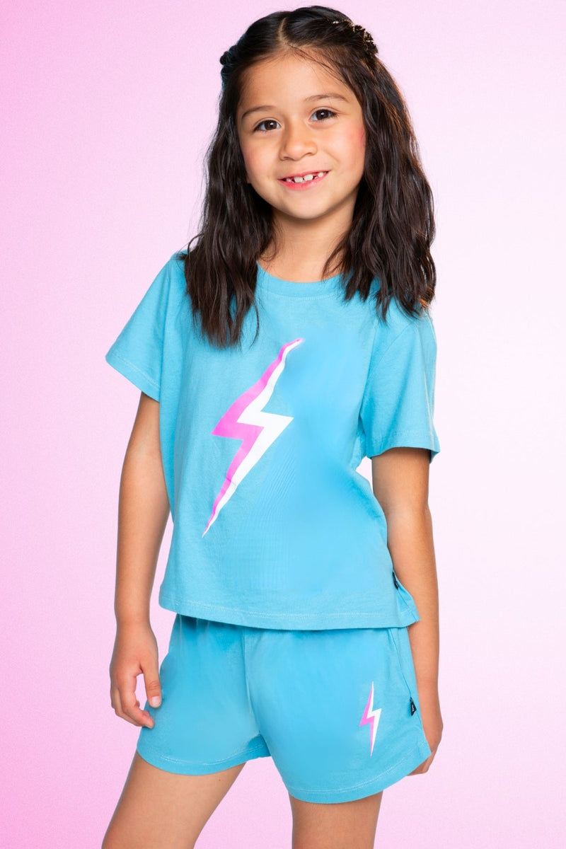 Washed Cotton Easy Tee & Dolphin Short Set - Teal Pink Bolt