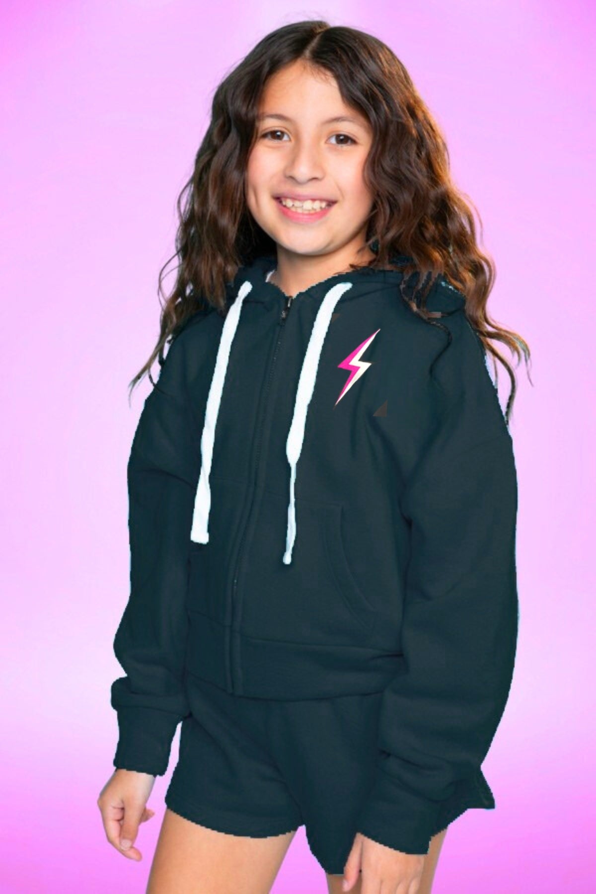 Cotton Soft French Terry Drop Shoulder Zip Hoodie - Neon Blue Butterfly