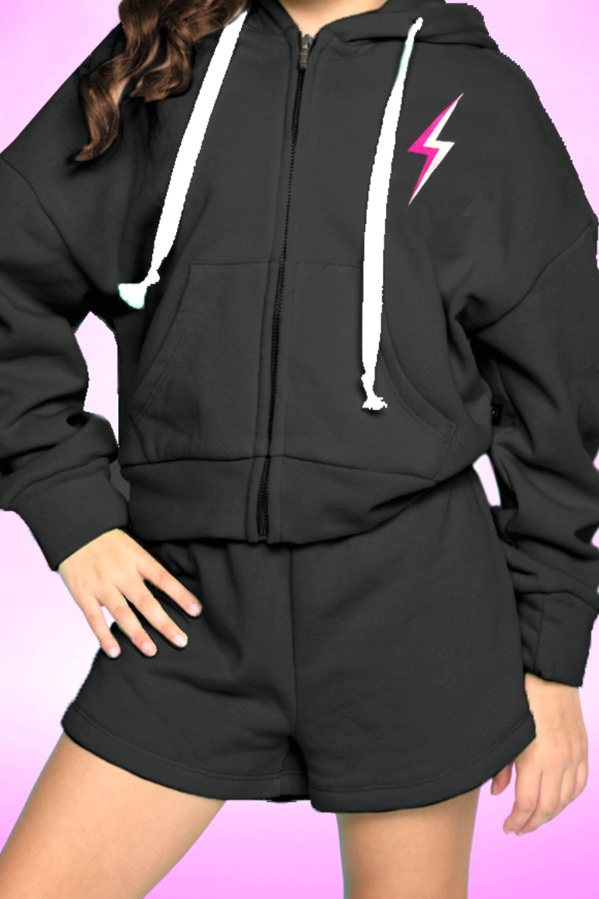 Cotton Soft French Terry Drop Shoulder Zip Hoodie - Neon Blue Butterfly