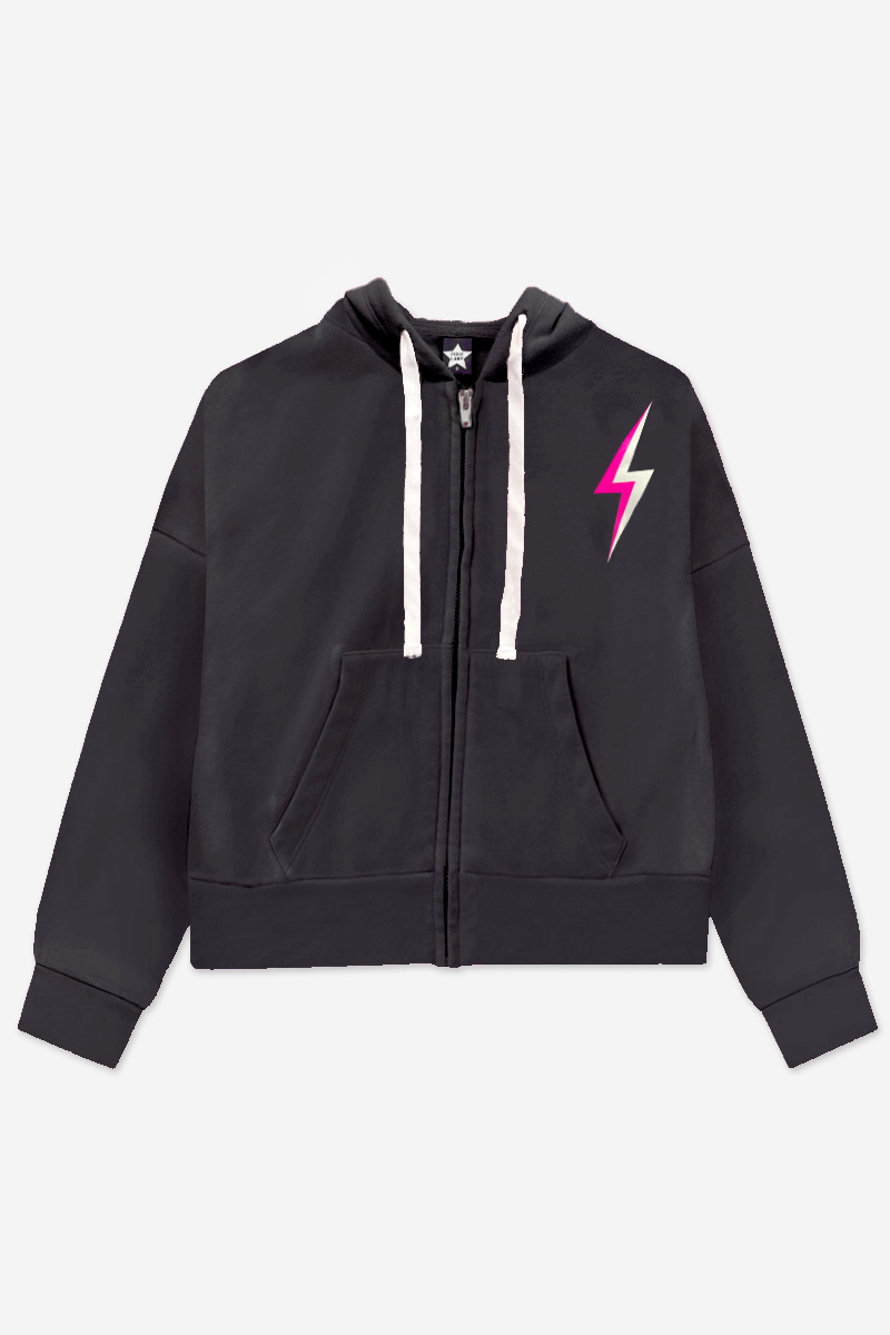 Cotton Soft French Terry Drop Shoulder Zip Hoodie - Neon Blue Butterfly