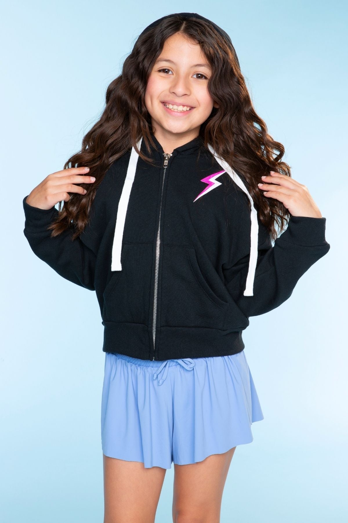 Cotton Soft French Terry Drop Shoulder Zip Hoodie - Neon Blue Butterfly