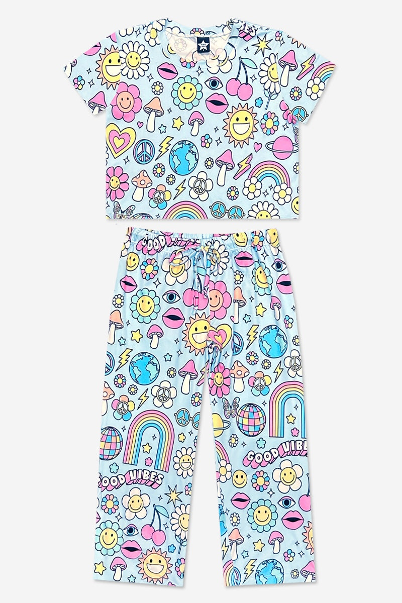 Simply Soft Easy Tee & Karate Pant - Dusty Pink Sticker Emojis