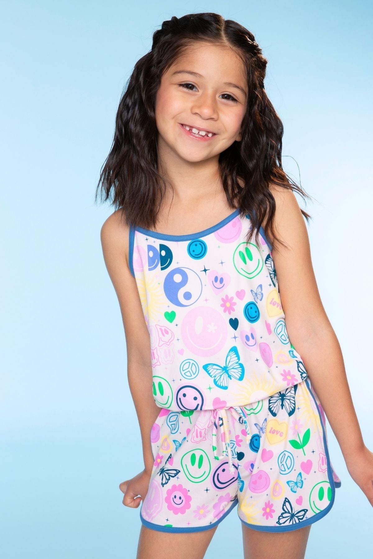 Simply Soft Strappy Short Romper - Rainbow Smile Retro