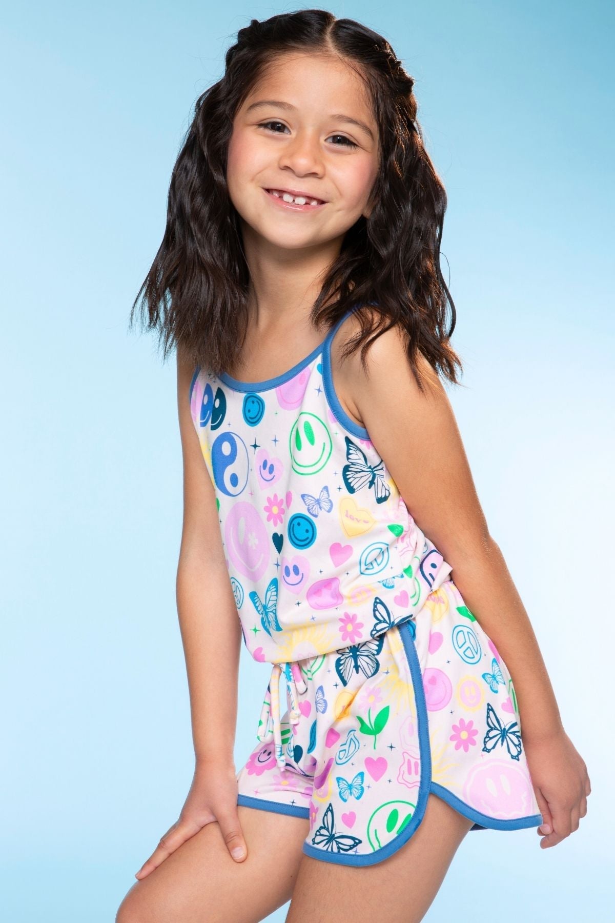 Simply Soft Strappy Short Romper - Rainbow Smile Retro