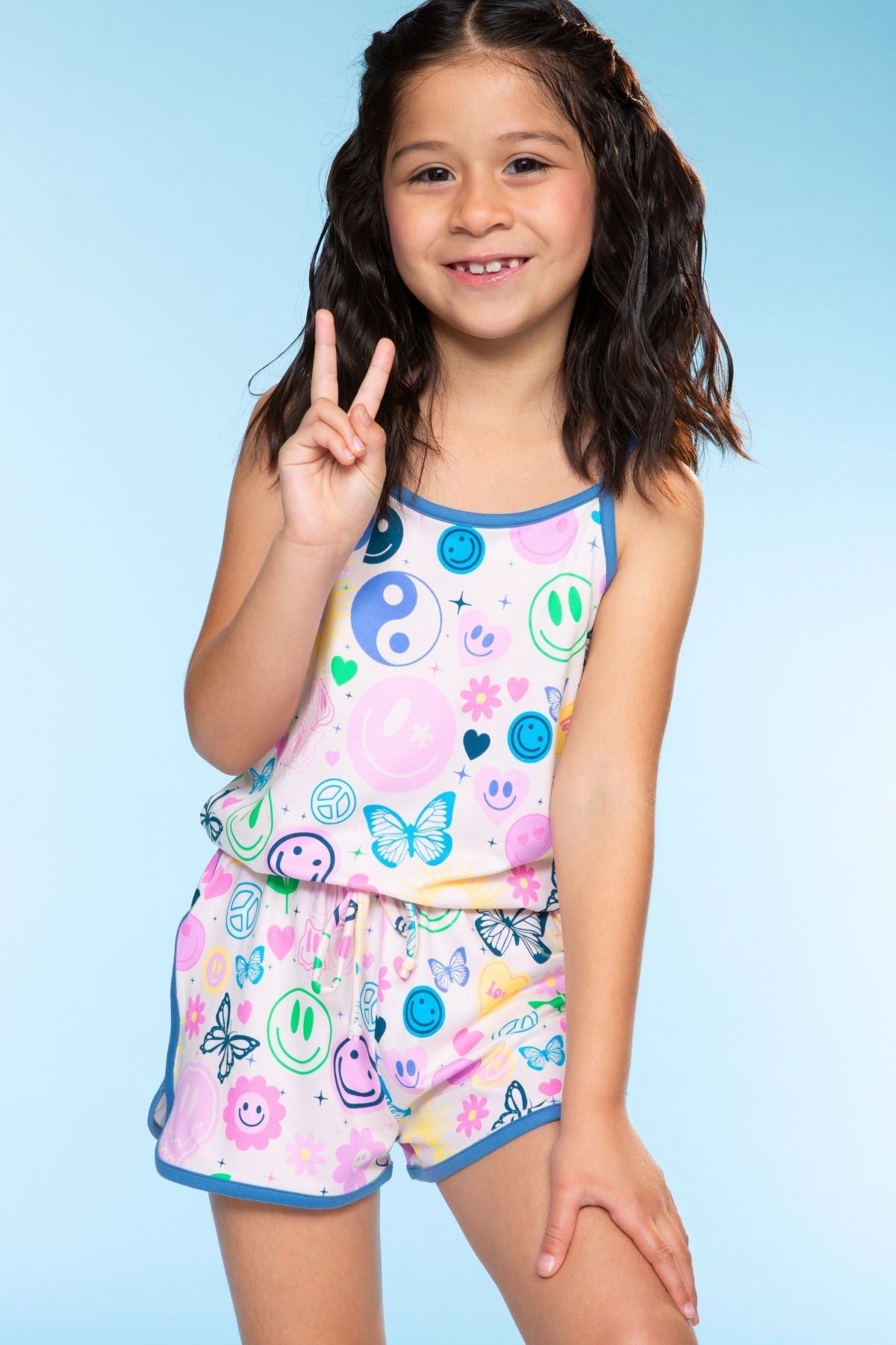 Simply Soft Strappy Short Romper - Rainbow Smile Retro