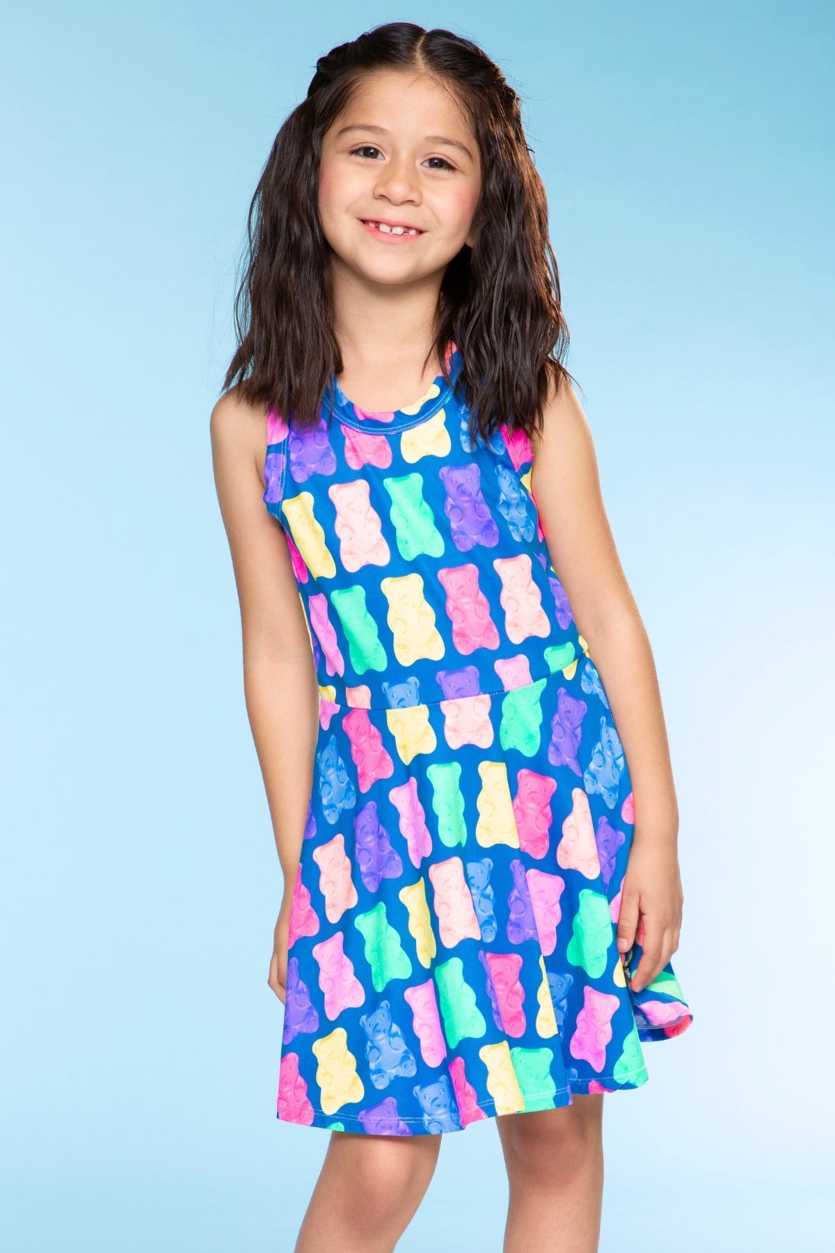 Simply Soft Racerback Skater Dress - Denim Rainbow Gummy