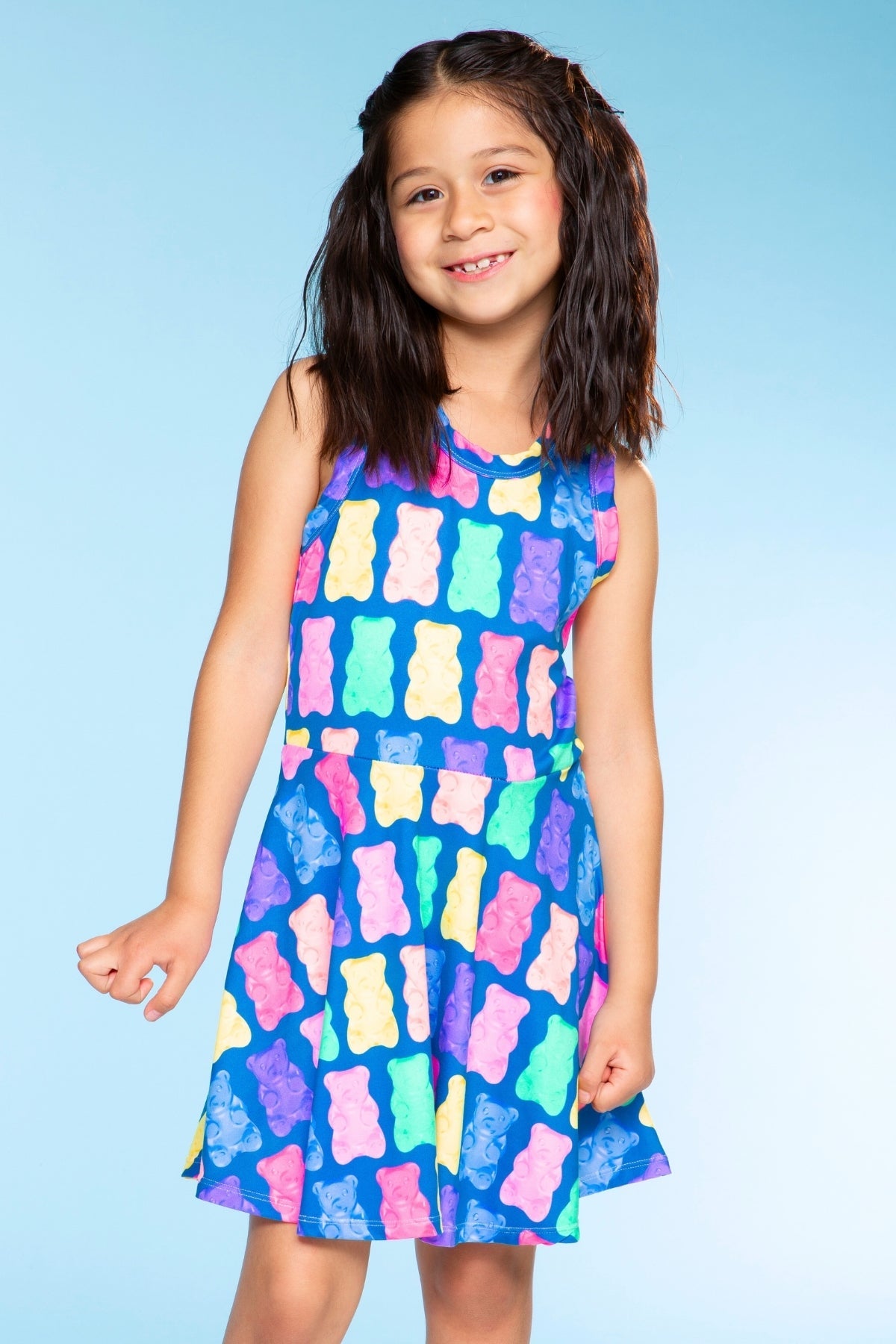 Simply Soft Racerback Skater Dress - Denim Rainbow Gummy