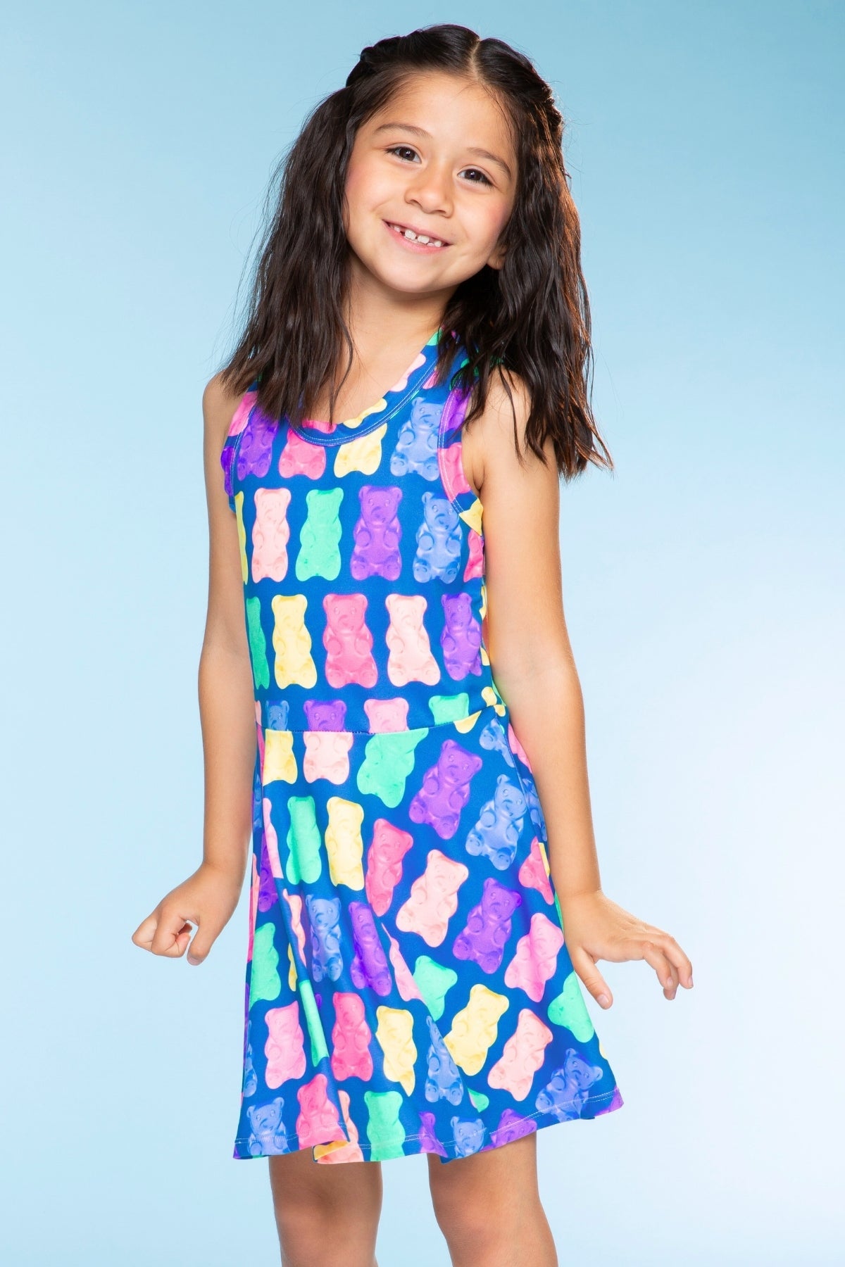 Simply Soft Racerback Skater Dress - Denim Rainbow Gummy