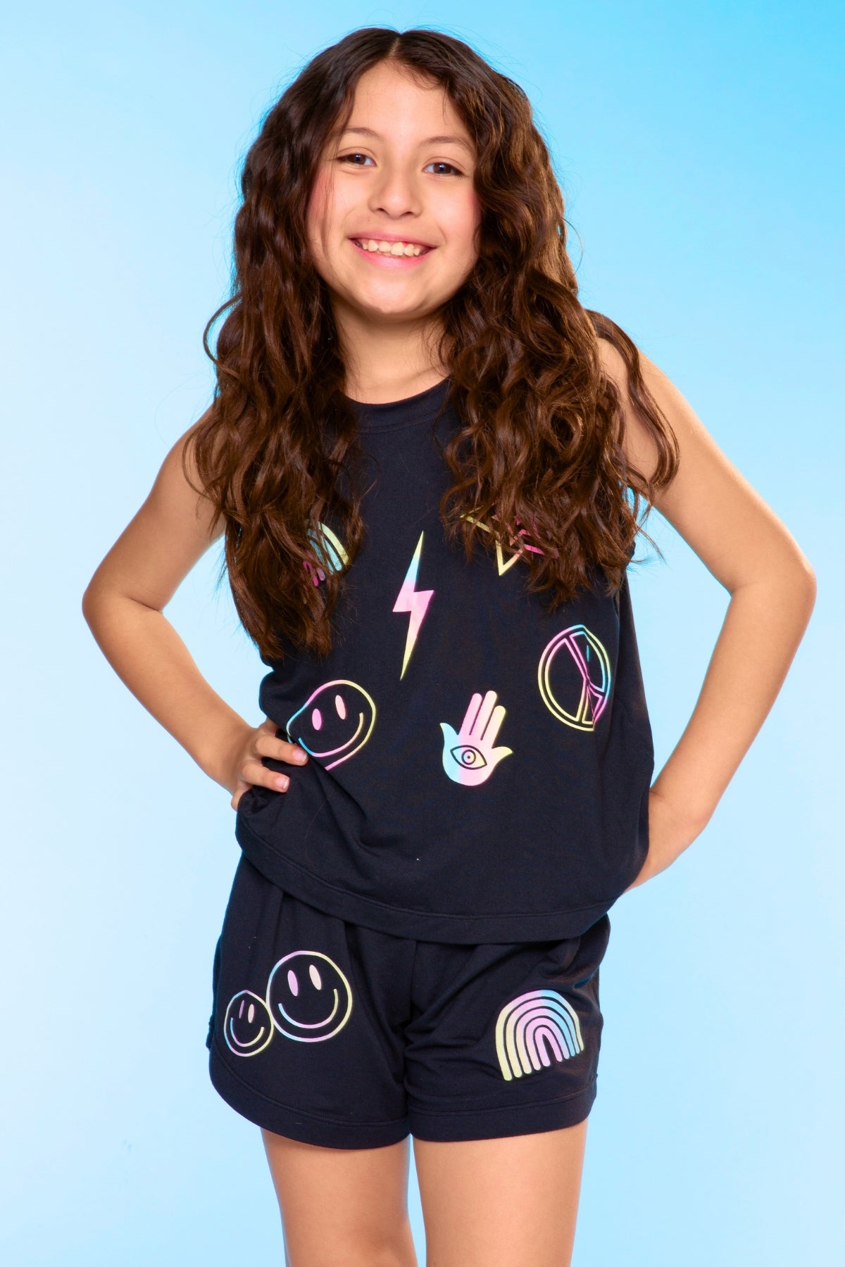 Simply Soft Tank & Dolphin Short Set - Black Rainbow Ombre Icons - NEW!