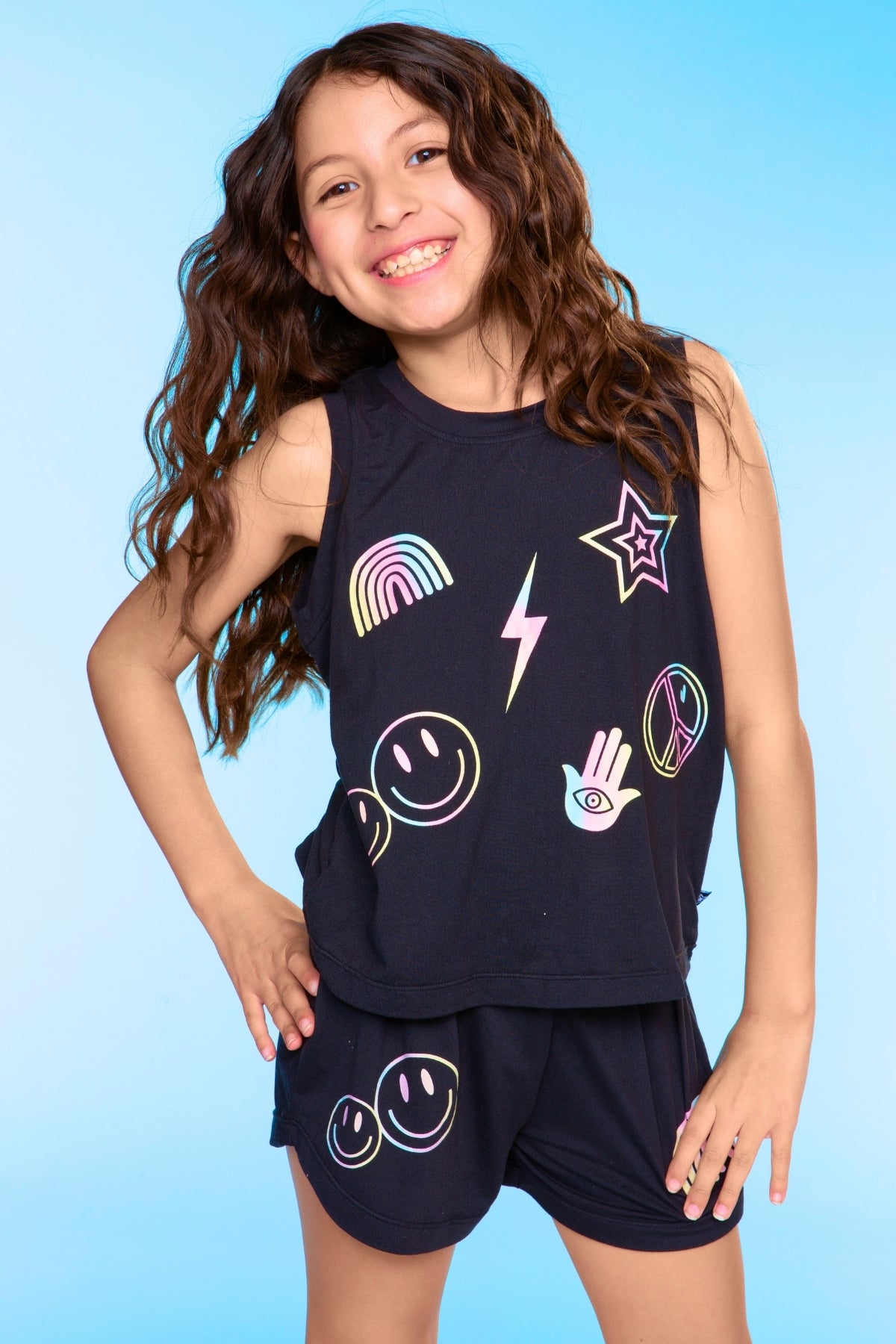Simply Soft Tank & Dolphin Short Set - Black Rainbow Ombre Icons - NEW!