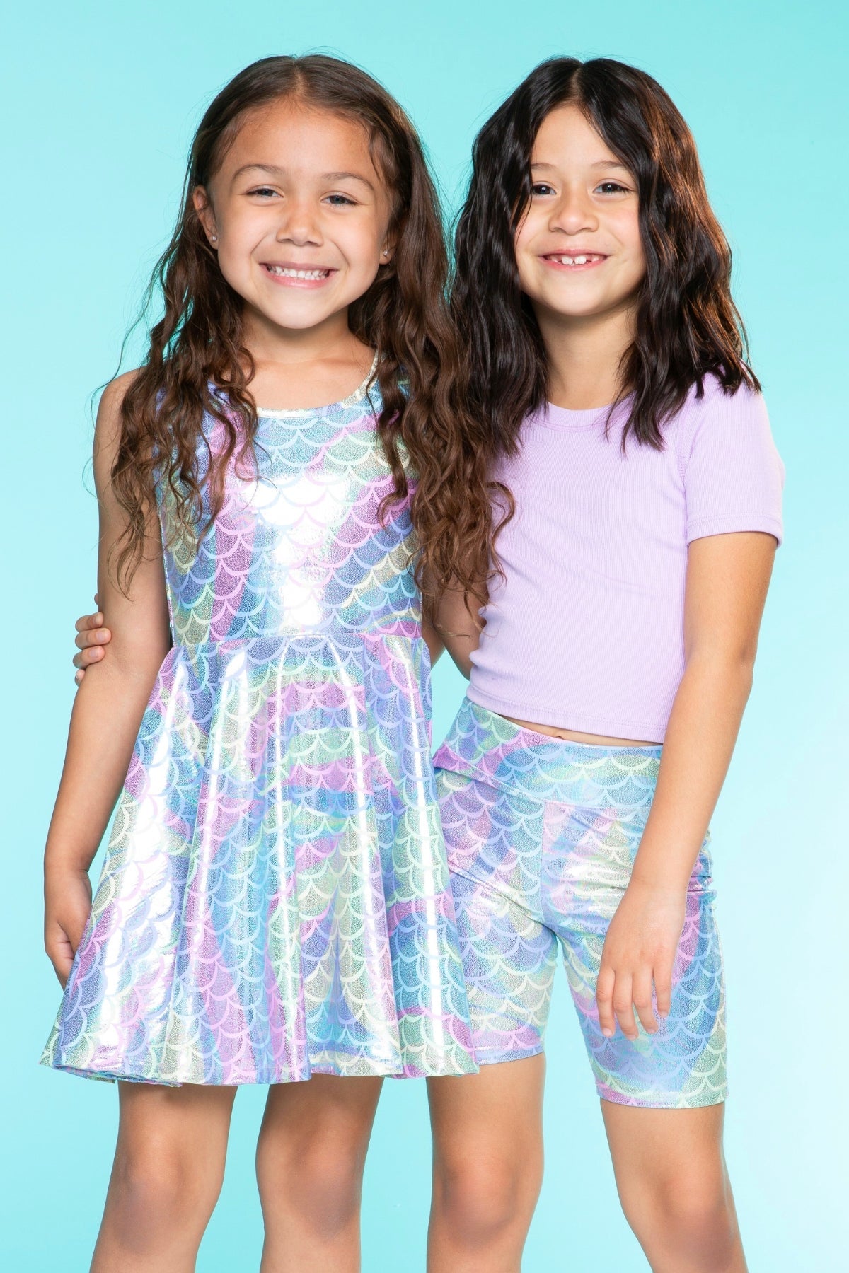 High Shine Biker Short - Foil Rainbow Mermaid