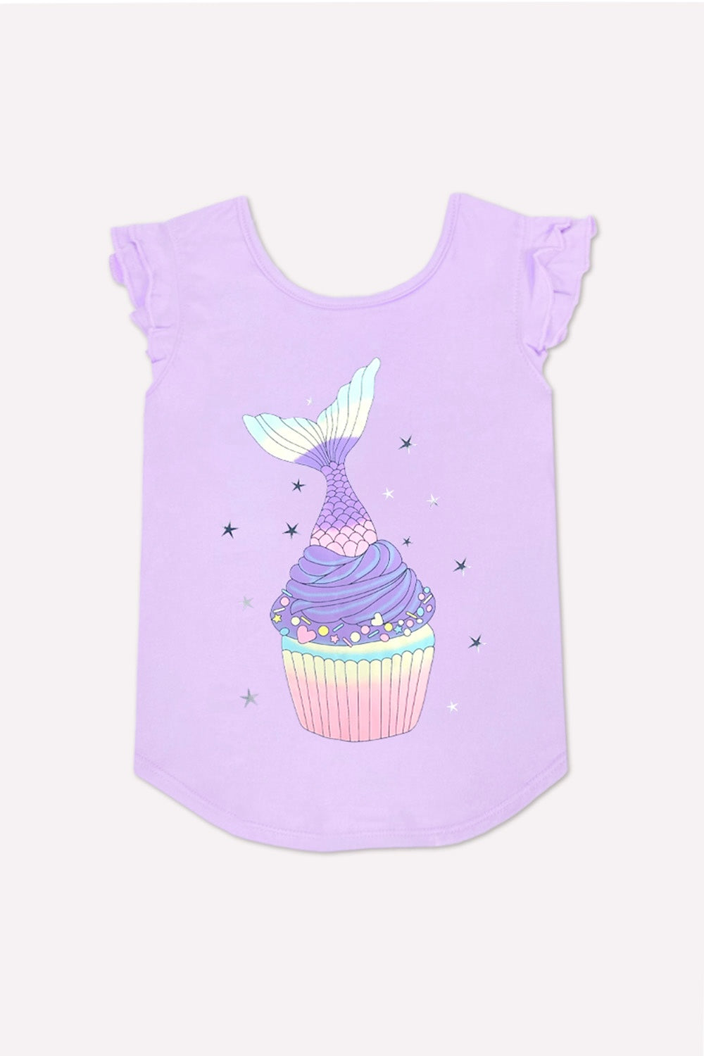 Modal Flutter Sleeve Shirttail Top - White Ombre Rainbow Gummy Bear