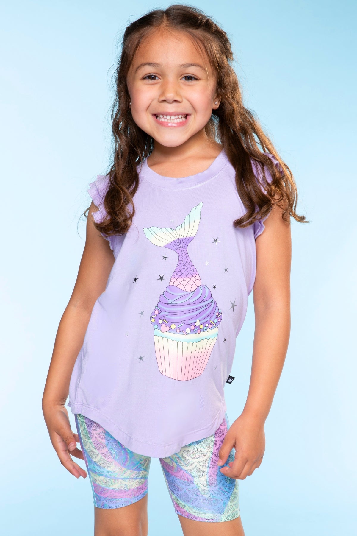 Modal Flutter Sleeve Shirttail Top - White Ombre Rainbow Gummy Bear