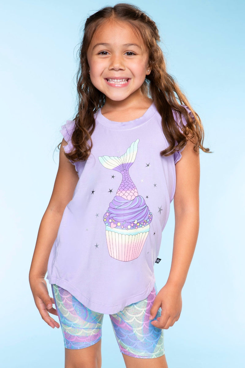 Modal Flutter Sleeve Shirttail Top - Lavender Mermaid Cupcake